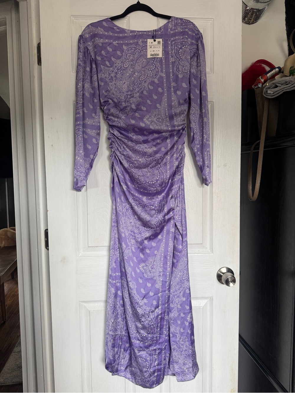 Zara Lavender Paisley Ruched Maxi Dress